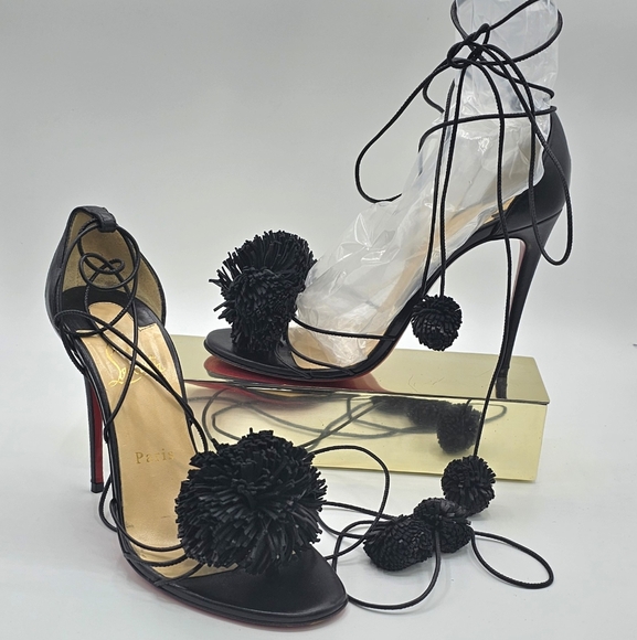 Christian Louboutin Shoes - Elegant Black Women's Shoe with Pom-Pom Detail 37 1/2 Christian Louboutin